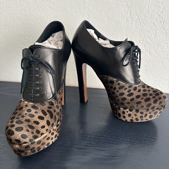 Alaïa Pony hair Oxford Stiletto Booties EU 38 Leather Leopard print Platform - Picture 11 of 11